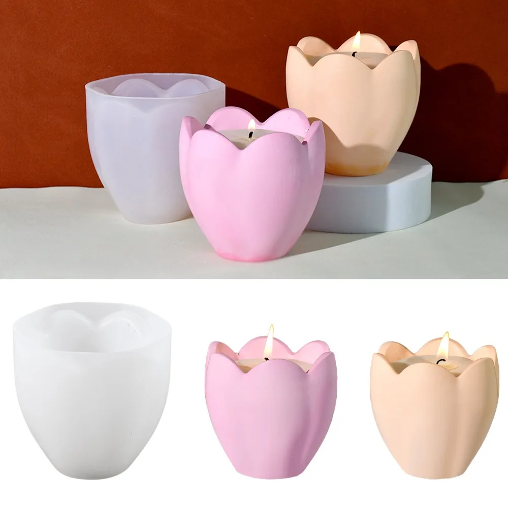 Candle Containers - ทิวลิปเทียนผู้ถือแม่พิมพ์ซิลิโคนดอกไม้เรซิ่นสบู่ทําเครื่องมือพืชเทียนของขวัญวันเกิดยิปซั่มกล่องเครื่องประดับ