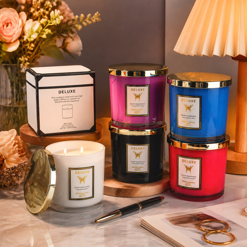 Candle Fragrance - เทียนหอมแก้วฝาทอง 400 กรัม สำหรับห้องนอนในบ้าน กลิ่นหอมติดทนนาน เทียนตกแต่งสร้างสรรค์จากขี้ผึ้งถั่วเหลือง