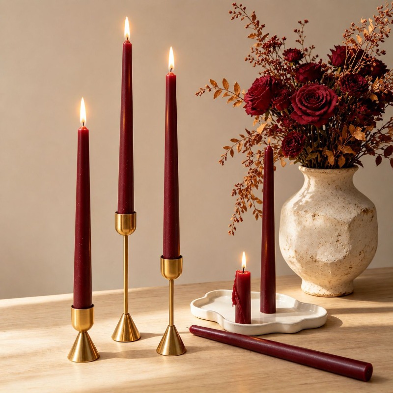 เทียนทรงเรียวสีเบอร์กันดี ด้าม - Silk Candle บทวิจารณ์และราคา