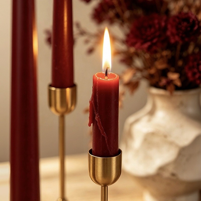 เทียนทรงเรียวสีเบอร์กันดี ด้าม - Silk Candle บทวิจารณ์และราคา